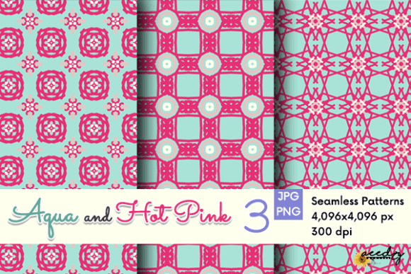 Aqua and Hot Pink Patterns Set: A Versatile Design Resource for Creative Projects