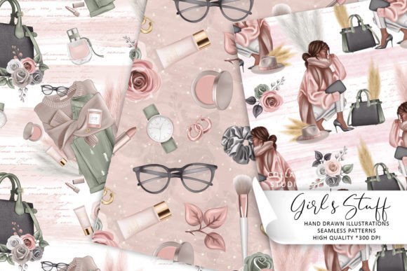 Girl’s Stuff Winter Seamless Patterns & Hand Drawn Papers for Creative Projects