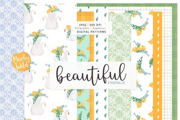 Vintage Flower and Swan Patterns