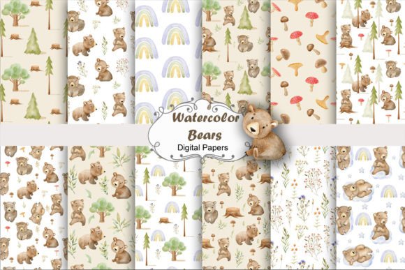 Watercolor Bears, Seamless Patterns: A Creative Resource for Designers and Artists